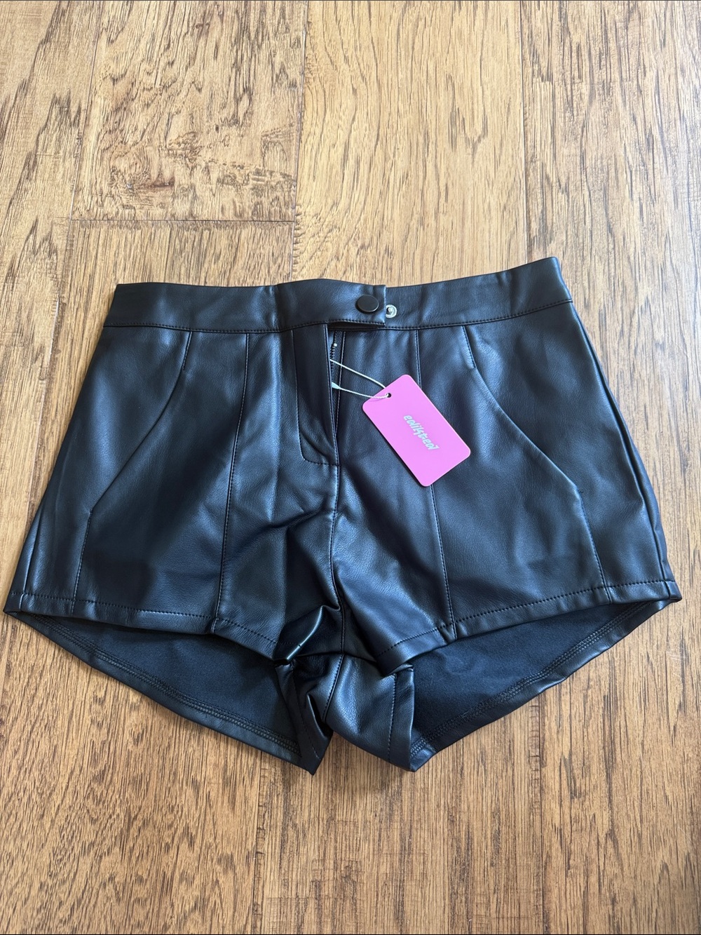 Edikted Black Faux Leather High Rise Shorts Size S NWT